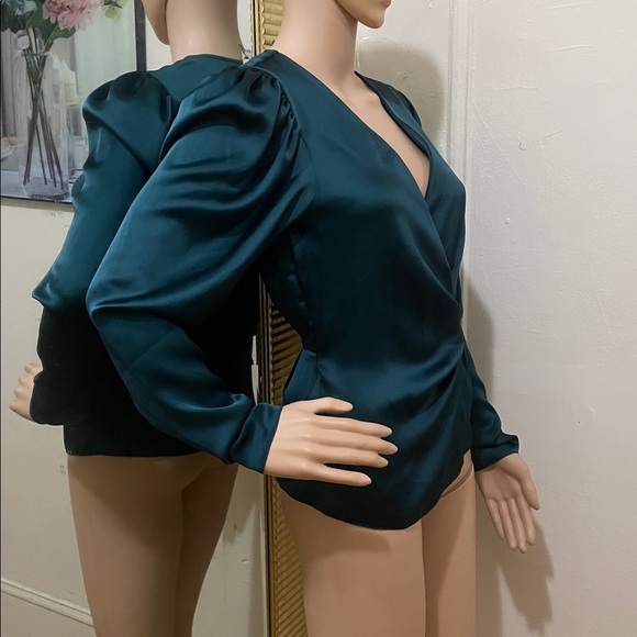 ASOS Deep Green Satin Wrap Blouse - Picture 8 of 13